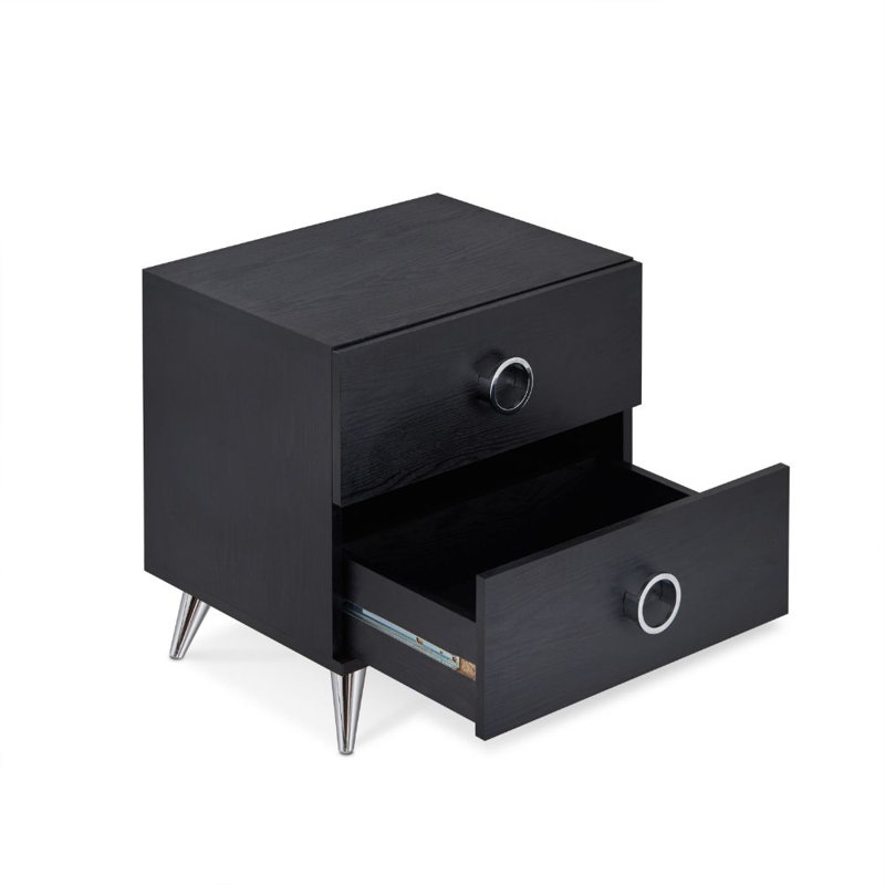Herricks 2-Drawer Rectangular Nightstand, Black