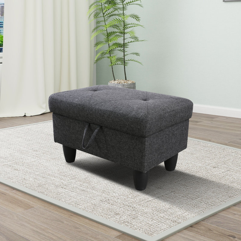 Rehmaan Upholstered Storage Bench, Black/Gray 100% Cotton