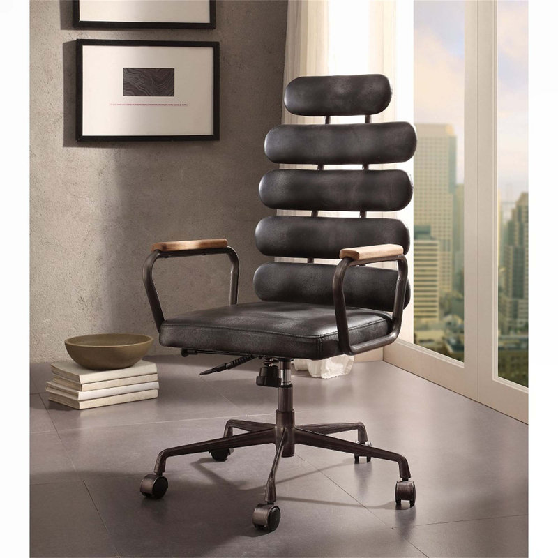 Fauteuil de conférence en cuir véritable Brixham, Noir rétro