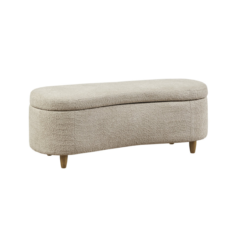 Bailey Boucle-Style Curved Storage Accent Bench, Beige