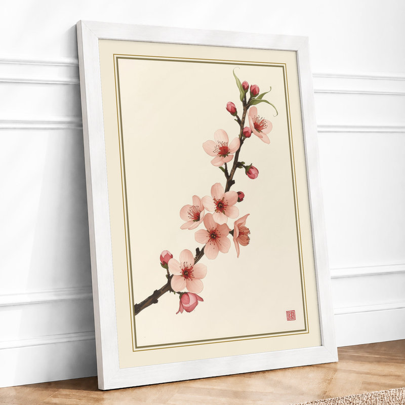 Moonlit Cherry Blossom Japandi - Framed Print, A3 - 42.0 x 29.7 cm, White
