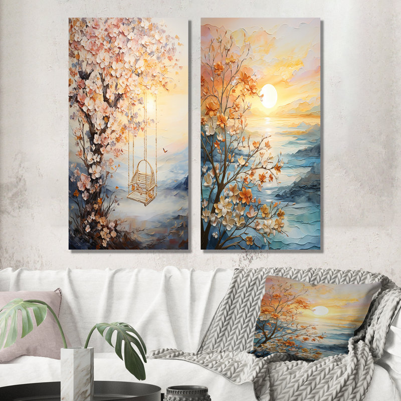 «Bold Sunrise Eernal Renewal», 2 pièces, Toile tendue, H 24 po x l 20 po