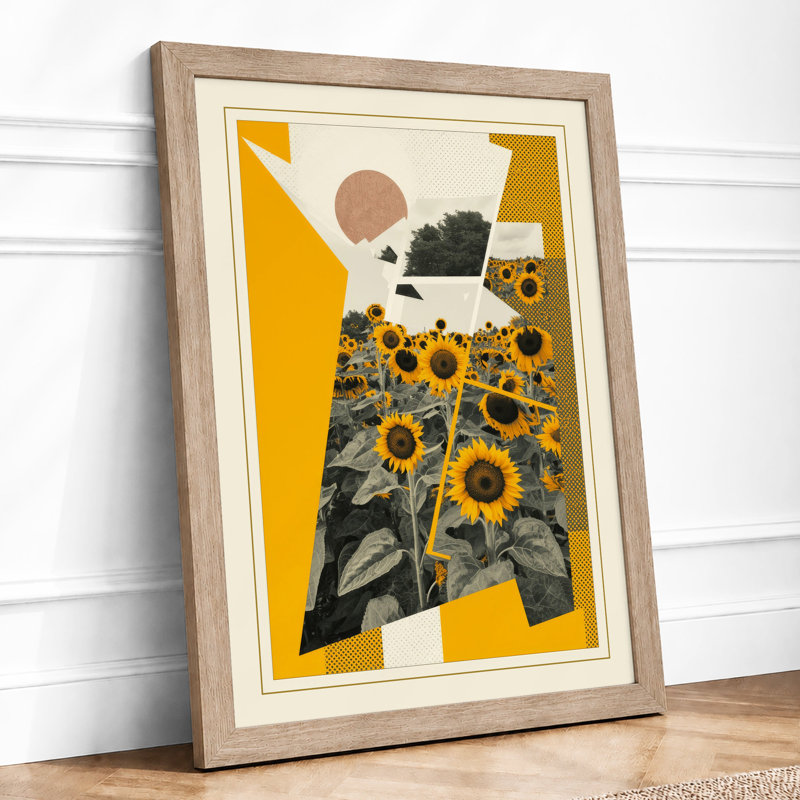 Sunflower Geometry Eclectic - Framed Print, A4 - 29.7 x 21.0 cm, Oak