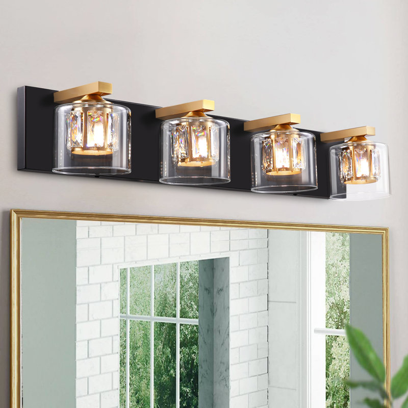 Delvon 4-Light Bathroom Vanity Light with Double Layer Clear Glass and Crystal Shades – Elegant Lighting for Hallways and Bedrooms