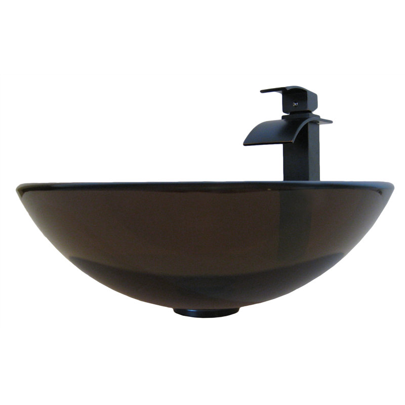 Novatto 16.5'' Clear And Brown Glass Circular Bathroom Sink with Faucet