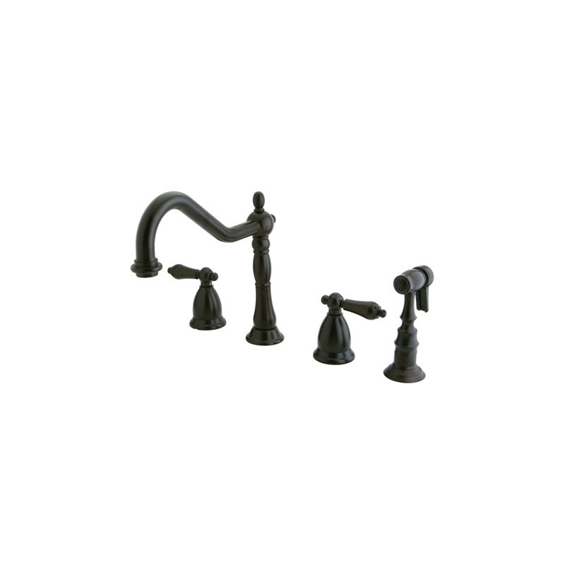 Heritage Double Handle Widespread Kitchen Faucet with American Lever Handle, Vintage Brass