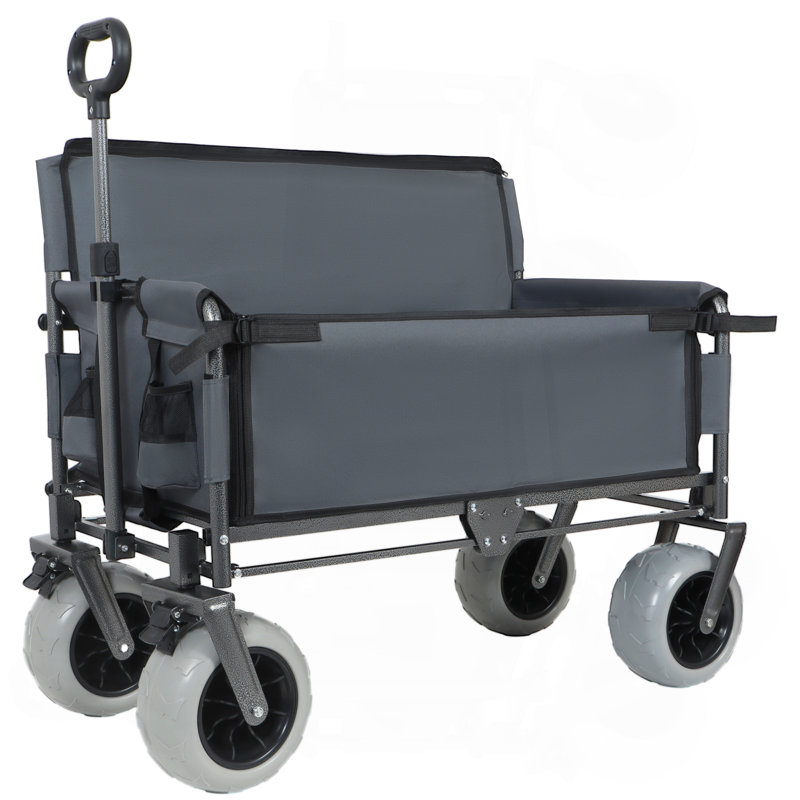Chariot pliant 3 en 1 avec siège de banc - capacité de 500 lb, pneus de plage 9 po x 4 po pour le camping et la plage, gris