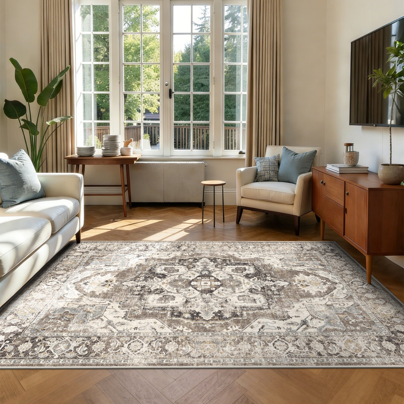 Wide Hallway Rug: Vintage Washable Soft for Living Room Bedroom Water Resistant Carpet with Non-Slip Backing for Entry Kitchen Dining Room Thin Bathroom Floor Mat(Brick)