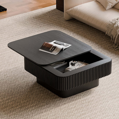 Table basse carrée avec rangement en placage de bois massif
