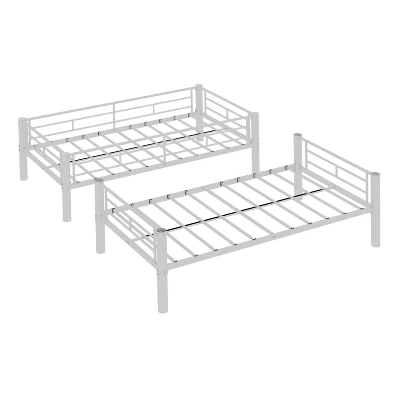 Convertible Metal Bunk Bed Twin Size Iron 1-Piece Bunk Bed White - 2-in-1 Design Separates into Two Single Beds, White