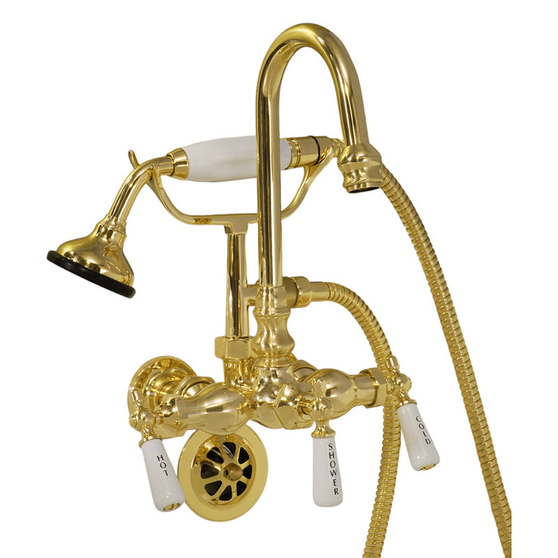 Tub Mount Gooseneck Faucet with Handheld (P0402) by Strom Living, Supercoat Brass