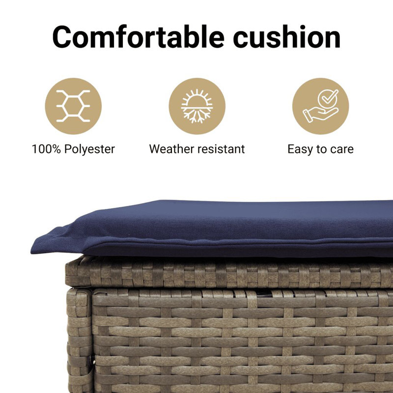 Ensemble de canapé de patio 7 pièces avec coussins en rotin de polyester, Gris, Marine