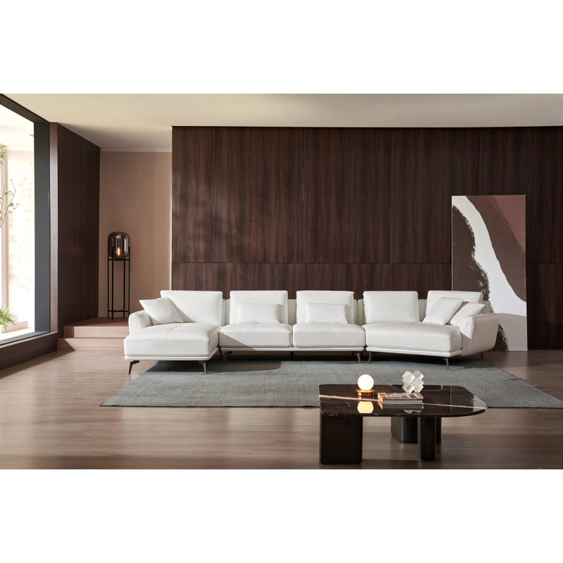 Santiago Collection 174'' Genuine Leather Right Hand Facing Modular Sofa & Chaise, Left Hand Facing