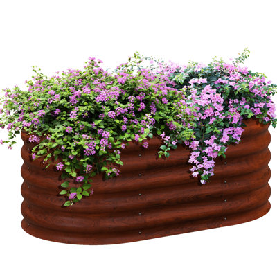Ensemble de lit de jardin galvanisé 3,5 pi x 2 pi 1,4 pi. Jardinière surélevée en métal brun avec rebord protégé. Conception auto-drainante pour les plantes en plein essor. Facile à assembler. Pour faire pousser des fleurs, des herbes et des légumes.