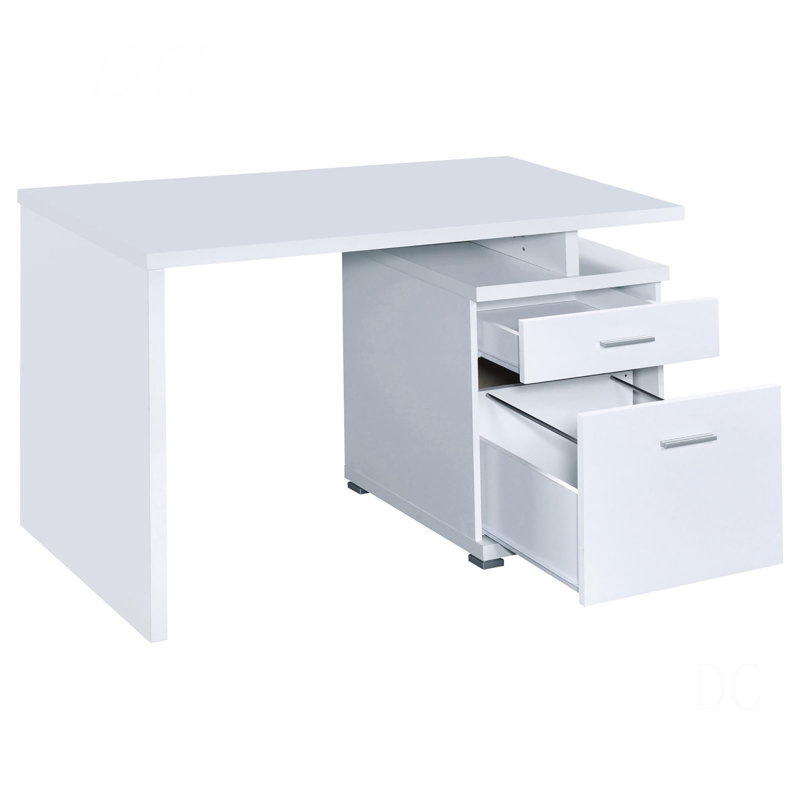 Bureau réversible blanc à 2 tiroirs, Blanc