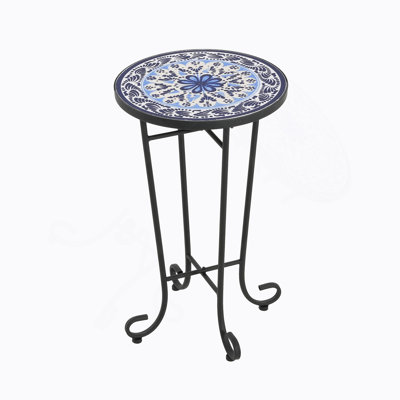 Patio Side Table,Blue+Black