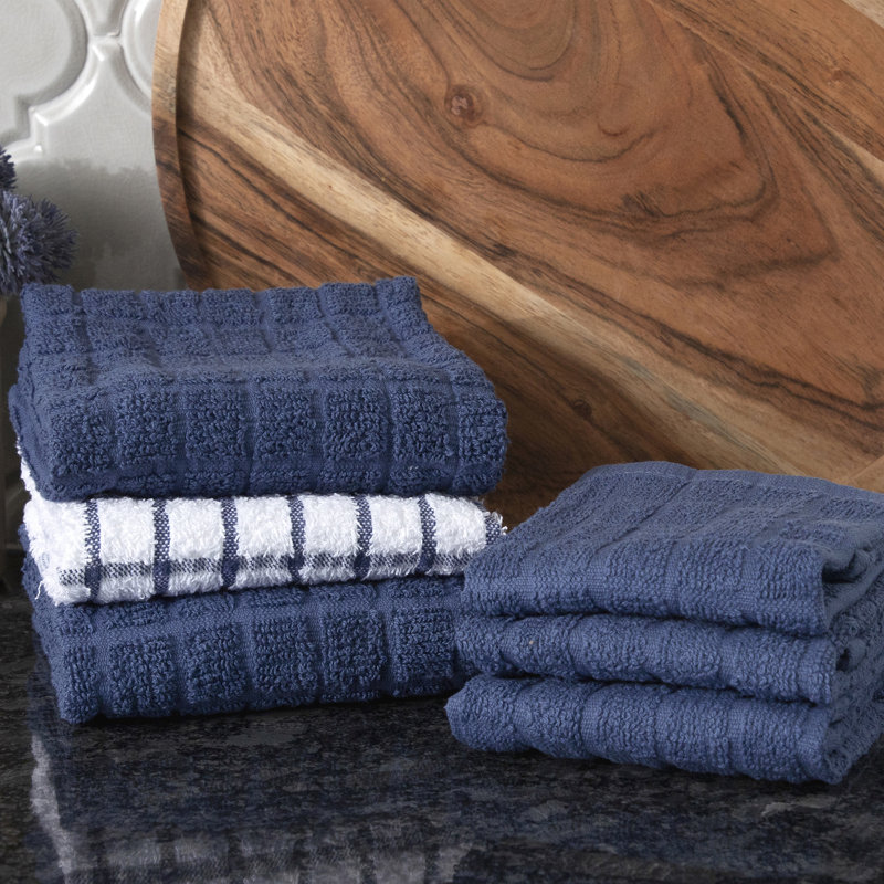 Cotton Plaid Kitchen Towel Linen Set, Navy
