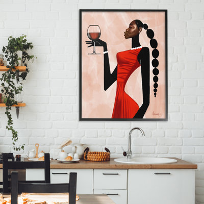Woman Toast Cheers Framed Giclee, design by Manasseh Johnson Sr