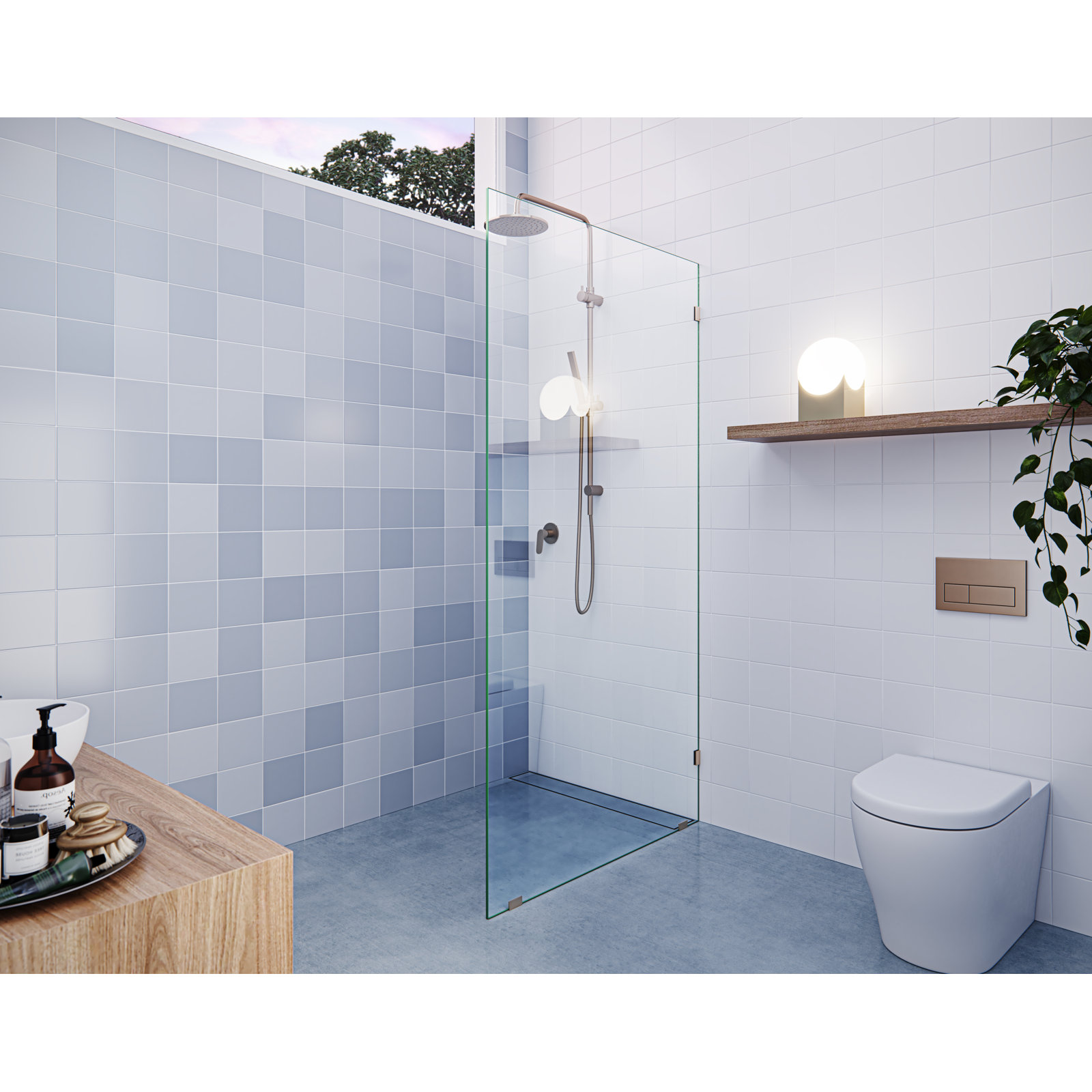 Vela 36" Frameless Fixed Shower Panel, Brushed Bronze