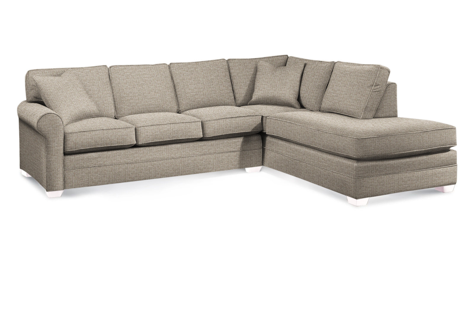 Bedford Upholstered Sectional, Beige Performance Fabric; 0851-73, Right Hand Facing, Frost White Finish