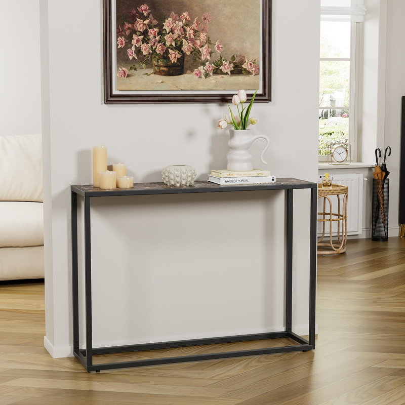 Console étroite, table de vestibule enveloppée haut de gamme, entrée, table de couloir industrielle, salon, vestibule, brun et noir