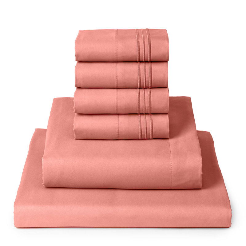 Ensemble de draps 6 pièces Mellanni 1800, Corail, Ensemble de draps pour lit double avec 2 taies d'o