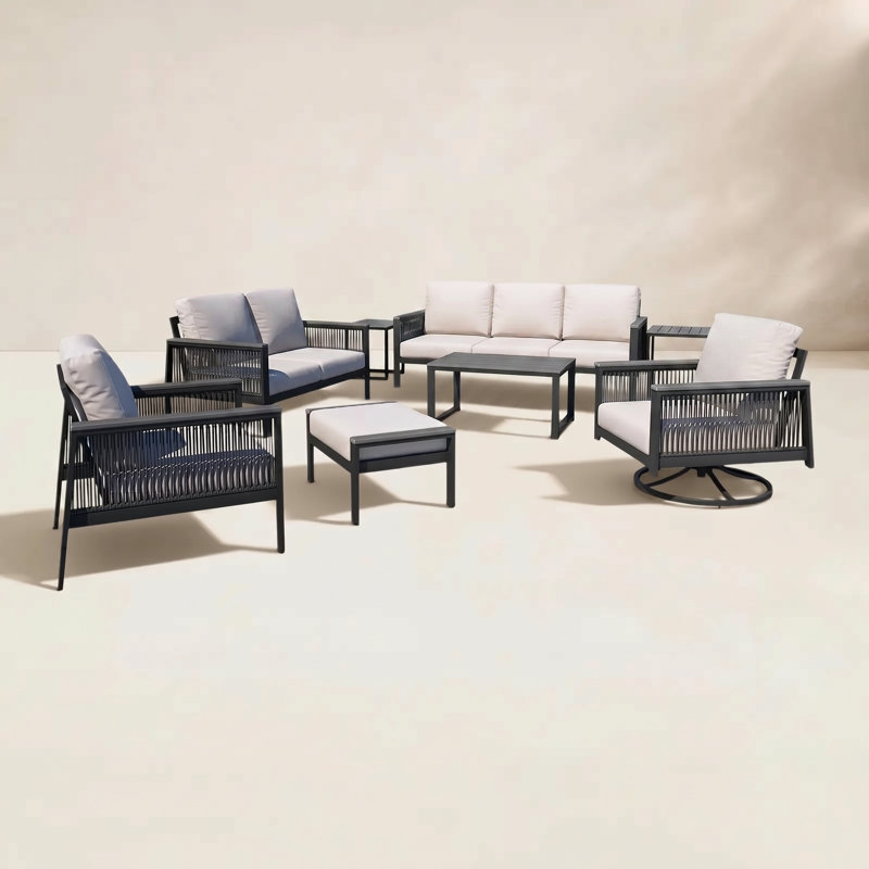 Townsend 7 - Person Outdoor Seating Group with Sunbrella Cushions, Canvas White/Rope Gray