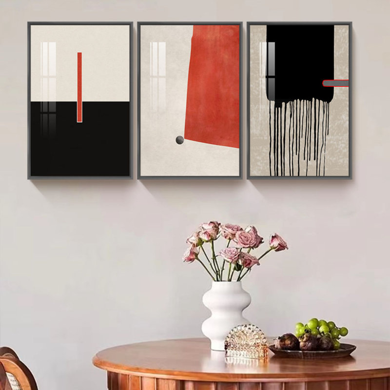 Abstrait - ensemble de 3 reproductions d'art sur toile encadrées, L 37 po x H 17 po, Cadre noir