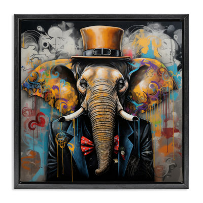 Urban Graffiti Elephant Gray Framed Floater Canvas Wall Art by Lazar Studio