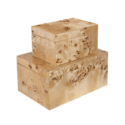 Burl Wood Storage Boxes - Brown - Set of 2