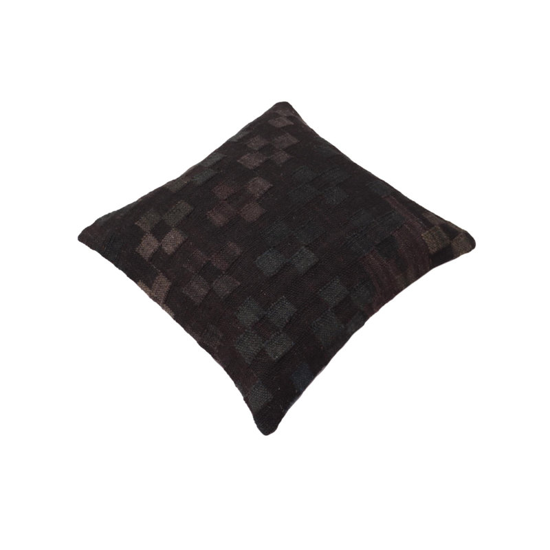 Housse et insert de coussin carré 100% laine, Noir / vert / mauve / brun