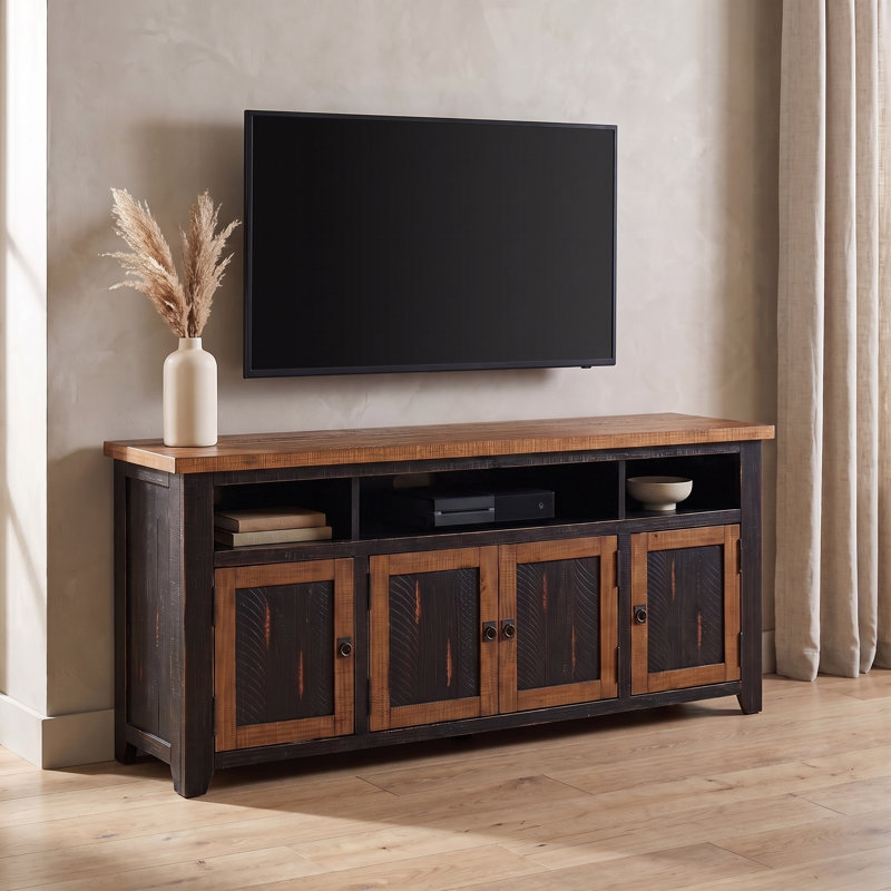 Meuble télé 65 po avec rangement Worden, Noir / miel