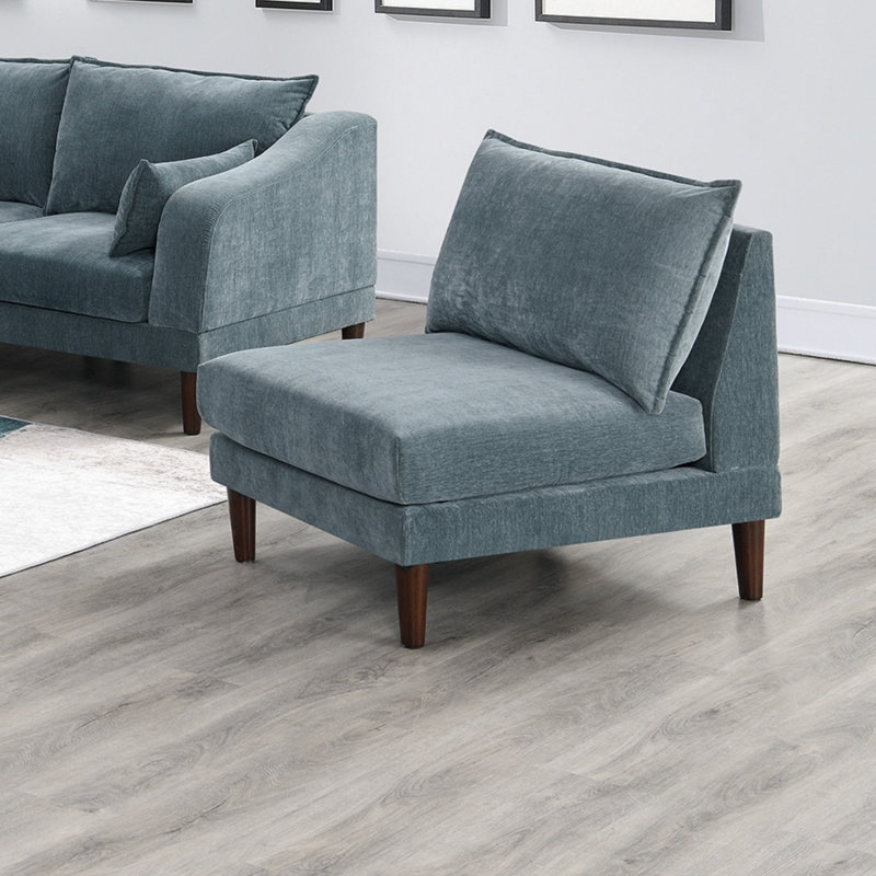6Pcs Modular Sofa Set 4X One Arm Chairs 1X Armless Chair 1X Ottoman Living Room Furniture Mineral Color Morgan Fabric
