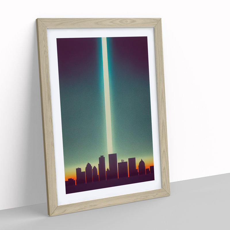 Beguiling City Skyline - Wall Art, 48cm H x 36cm W, Oak Framed, White