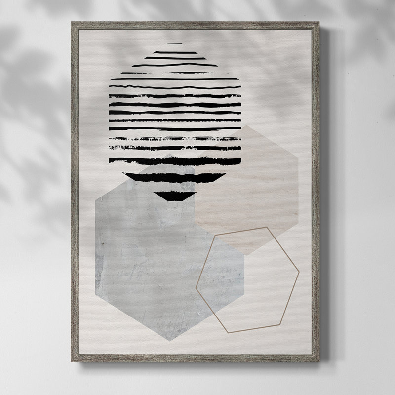 Reproduction hexagonale II, reproduction encadrée - bois massif, H 30 po x l 24 po