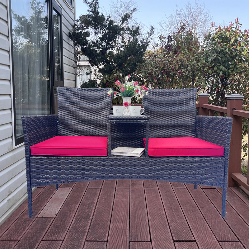 Darrett Wicker Outdoor Bench, Red
