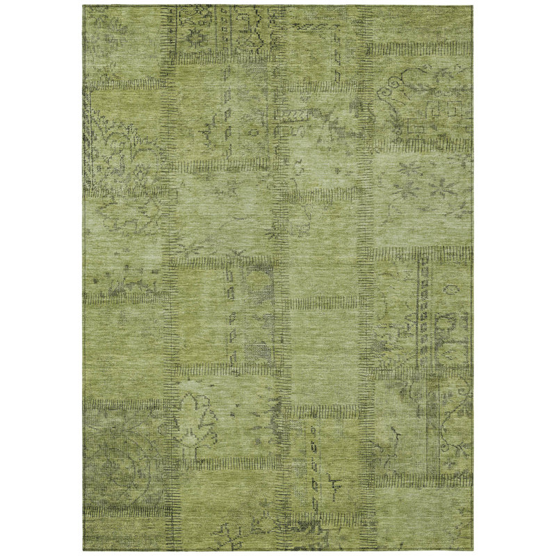 HomeRoots 3' X 5' Fern Green And Artichoke Green Patchwork Washable Indoor Outdoor Area Rug