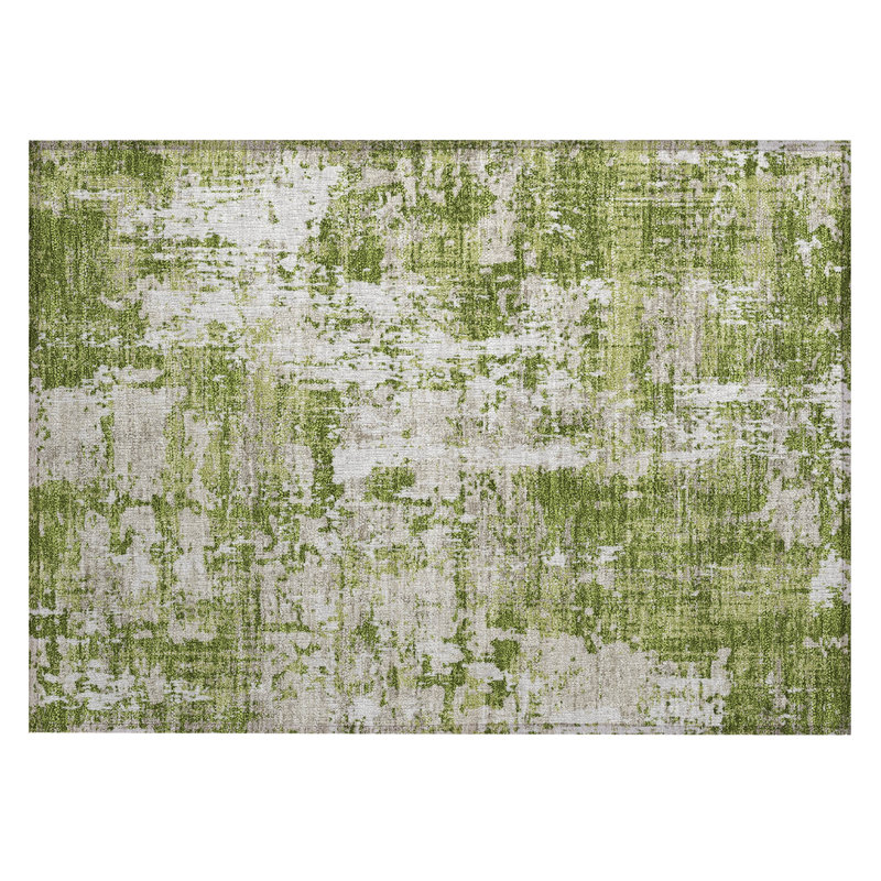Green Abstract Synthetic Machine Washable Rectangular Rug 1'8" x 2'6"