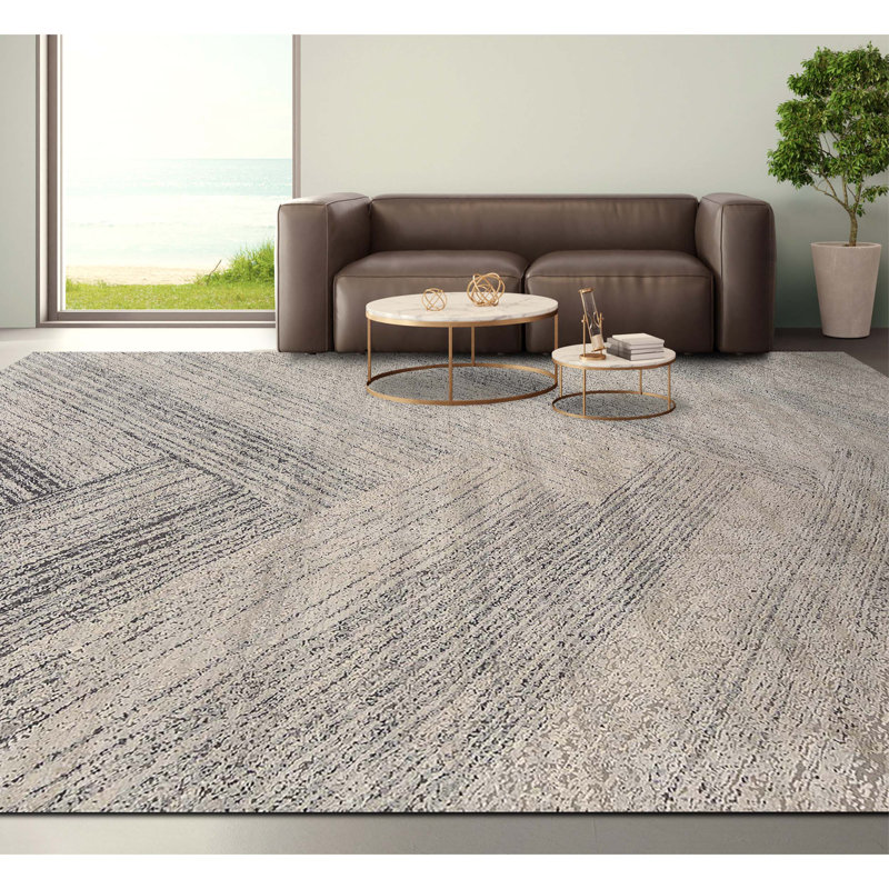 Gray/Brown Chevron Handmade Hand-Knotted Rectangle 9'11" x 13'10" Area Rug