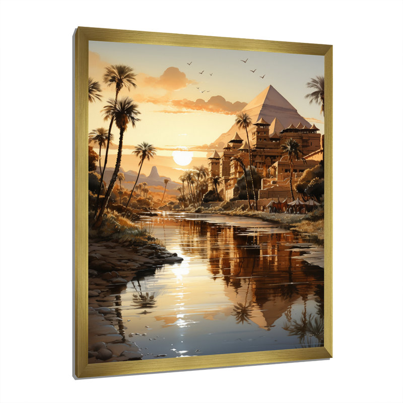 Pyramides égyptiennes égyptiennes III sur toile, H 32 po x l 24 po x P 1 po, Encadrement doré