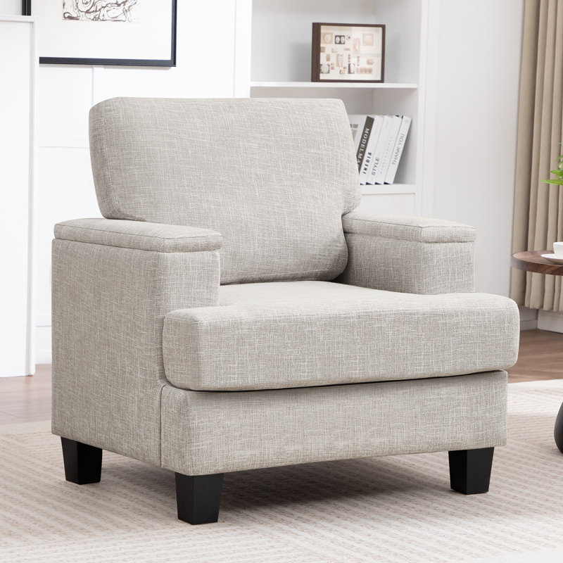 Fauteuil rembourré avec rangement intérieur pour accoudoirs, Beige