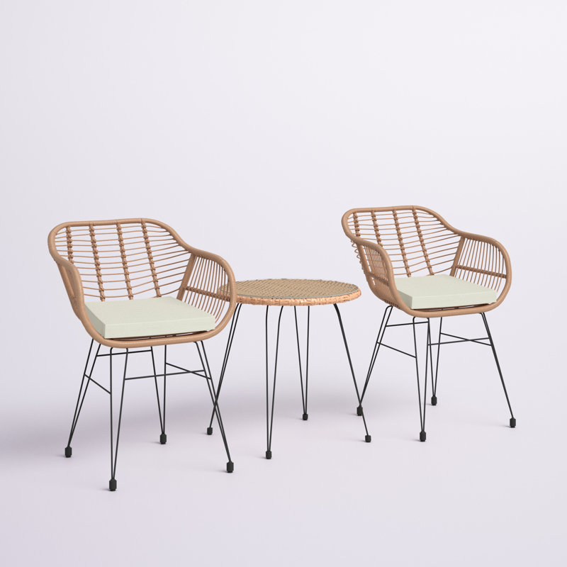 Ensemble de conversation en rotin avec coussins 3 pièces Marilla, Blanc