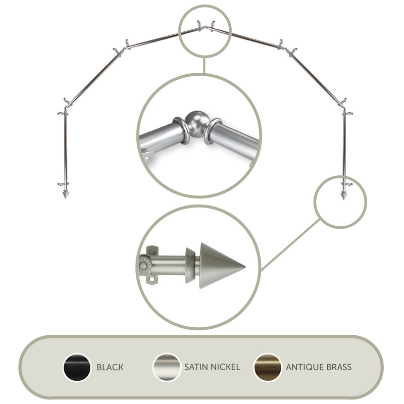 Tringle à rideaux simple ajustable avec baie vitrée de 0,81 po, Nickel satiné, 28 po à 48 po (chaque côté)