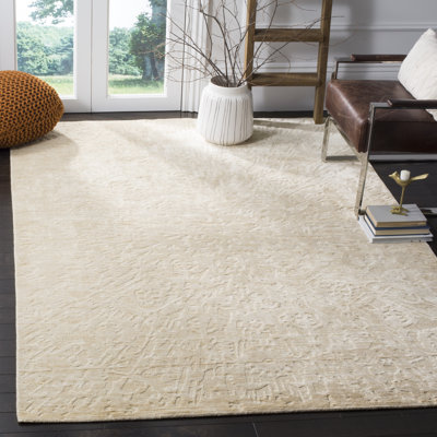 Tapis uni en viscose / coton tissé à la main Flanigan