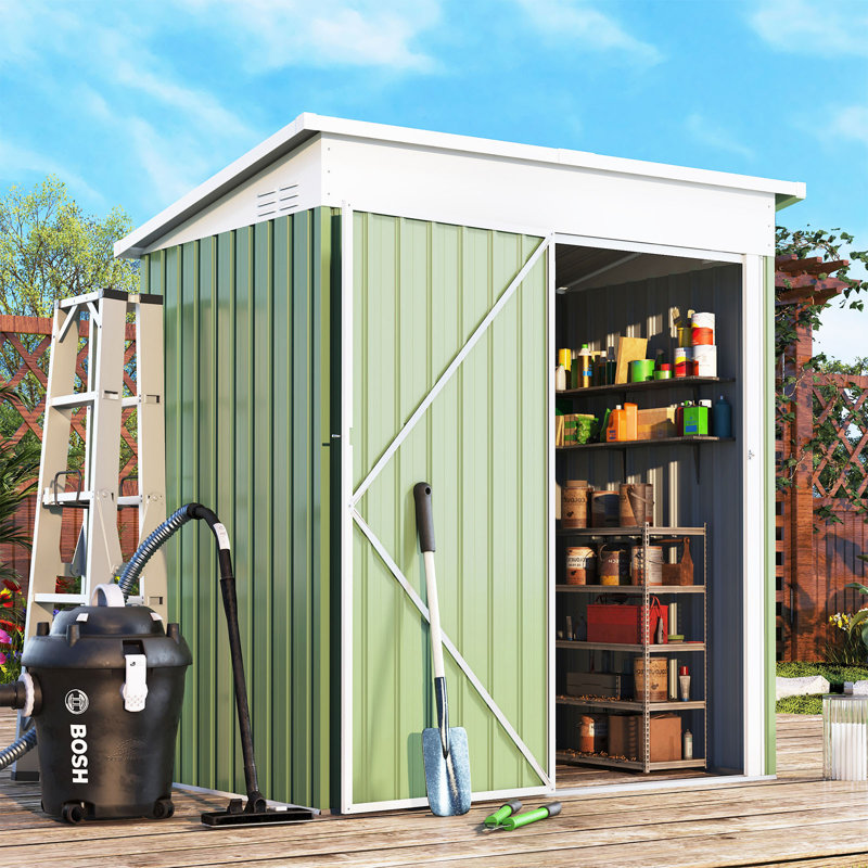 5 Ft. W x 3 Ft. D Metal Lean-To Garden Shed, Green