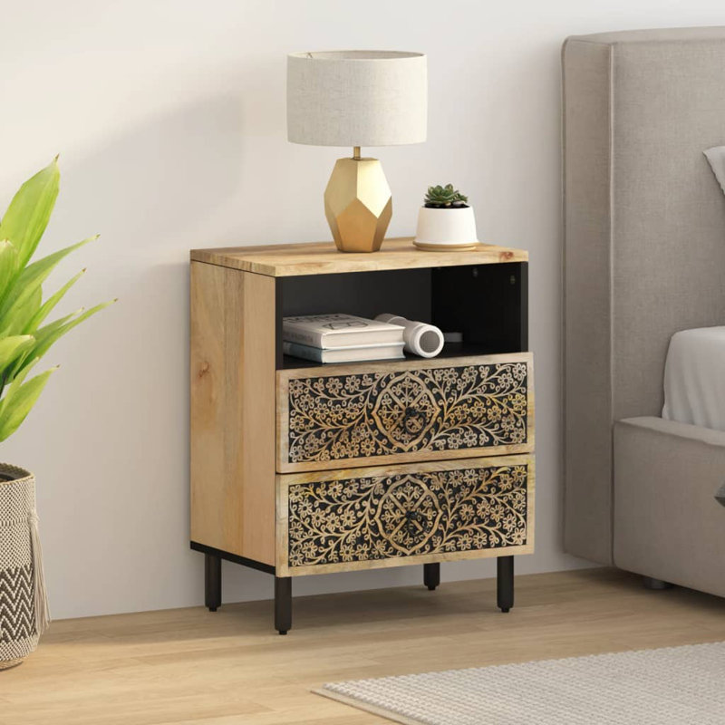 Table de chevet vidaXL Bois de manguier avec accents de fer