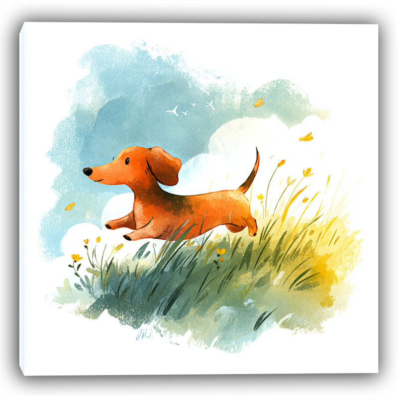 Art mural sur toile Hillside Run Dachshund, H 40 po x l 40 po