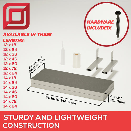 Floating Shower Bench Kit® with Concrete mesh XPS Foam Board® - Original Shower Bench Bracket® (14x46"), 4" H x 46" W x 14" D
