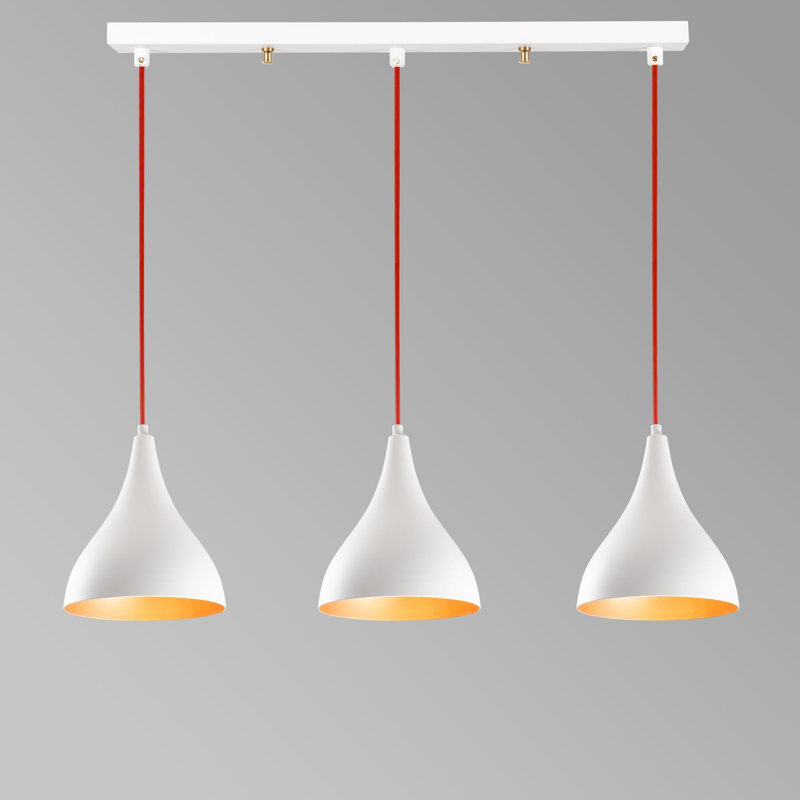 3 - Light Kitchen Island Pendant, White, White/Red