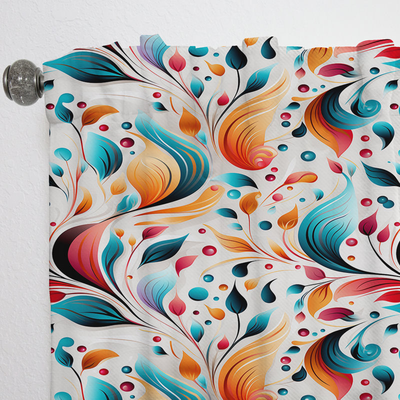 Minimalist Feather Paisley Pattern - Floral Curtain - Velvet Room Darkening - 1 panel, 52" W x 95" L